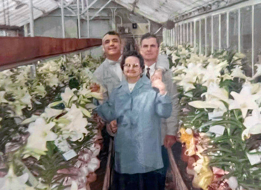 Dated May 1968, this photo depicts several members of the Mancuso family inside our expansive greenhouse